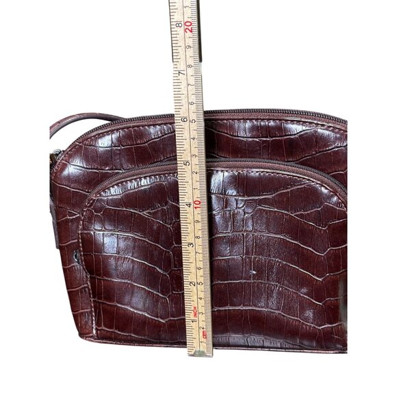 Croc-Embossed Crossbody Bag With Adjustable Strap & Zipper Closure In Rich Brown - Picture 10 of 12
